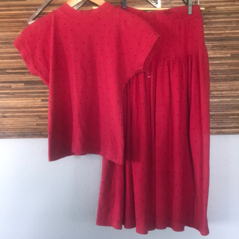 Vintage Red Polka Dot Skirt Set